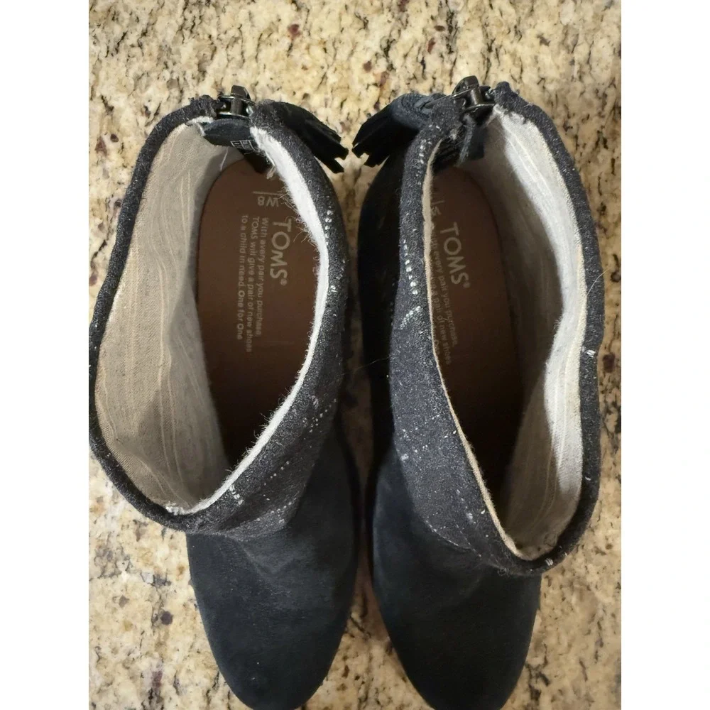 Toms Leila Ankle Booties Suede Wool Boots‎ Black Size 8